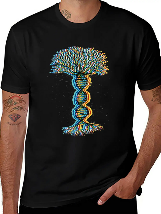 Psychedelic DNA Helix Tree Lightweight Cotton T-Shirt – Daily Comfort Graphic Shirt
