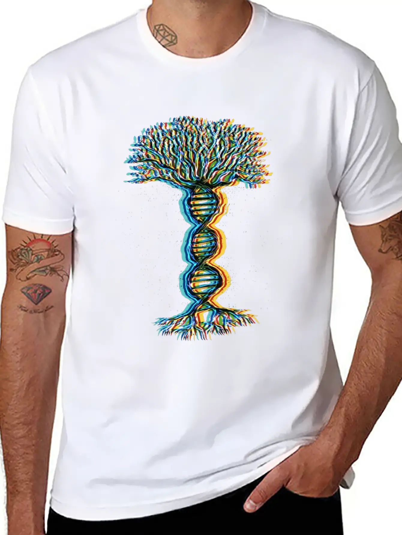 Psychedelic DNA Helix Tree Lightweight Cotton T-Shirt – Daily Comfort Graphic Shirt