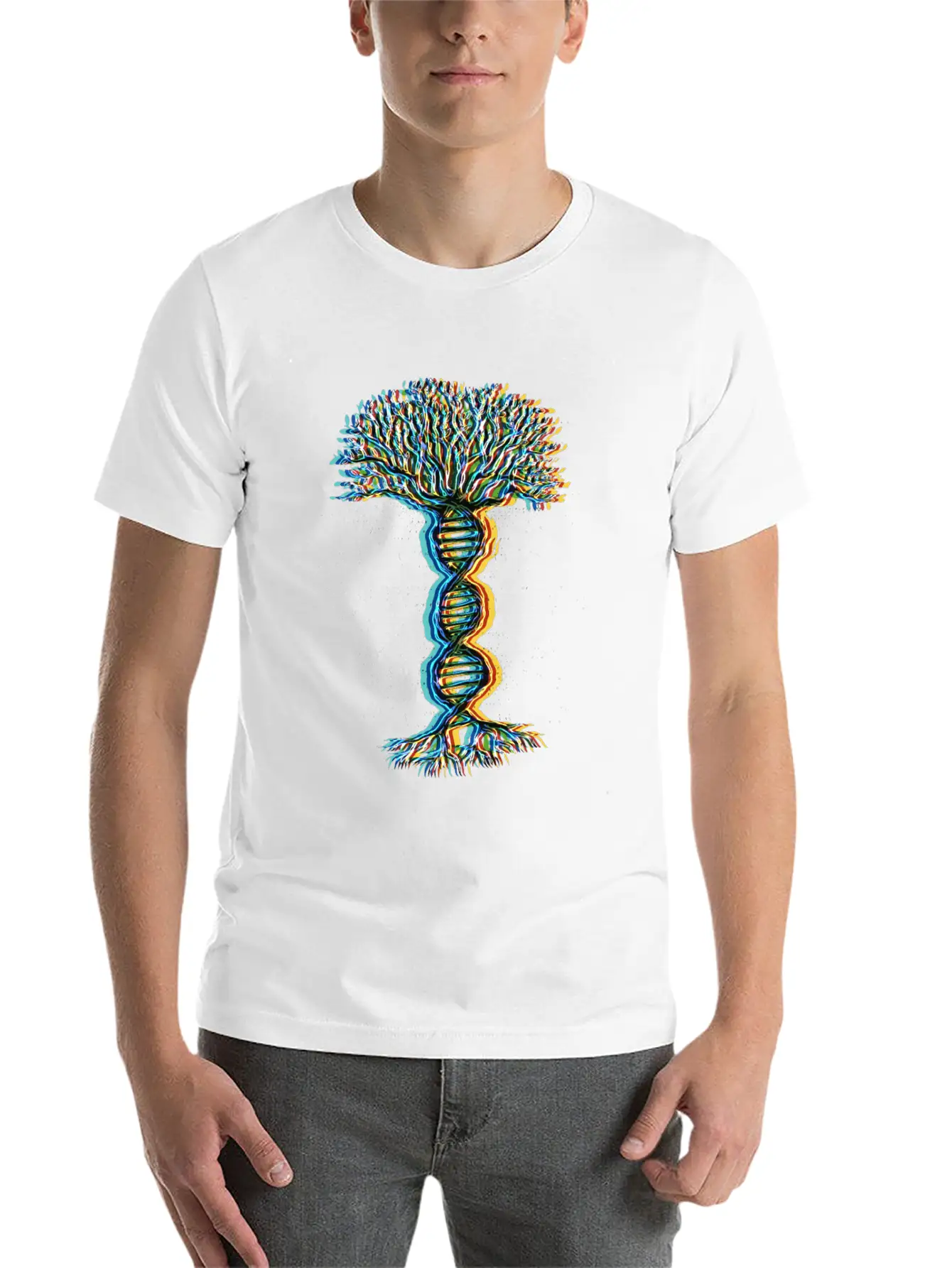Psychedelic DNA Helix Tree Lightweight Cotton T-Shirt – Daily Comfort Graphic Shirt