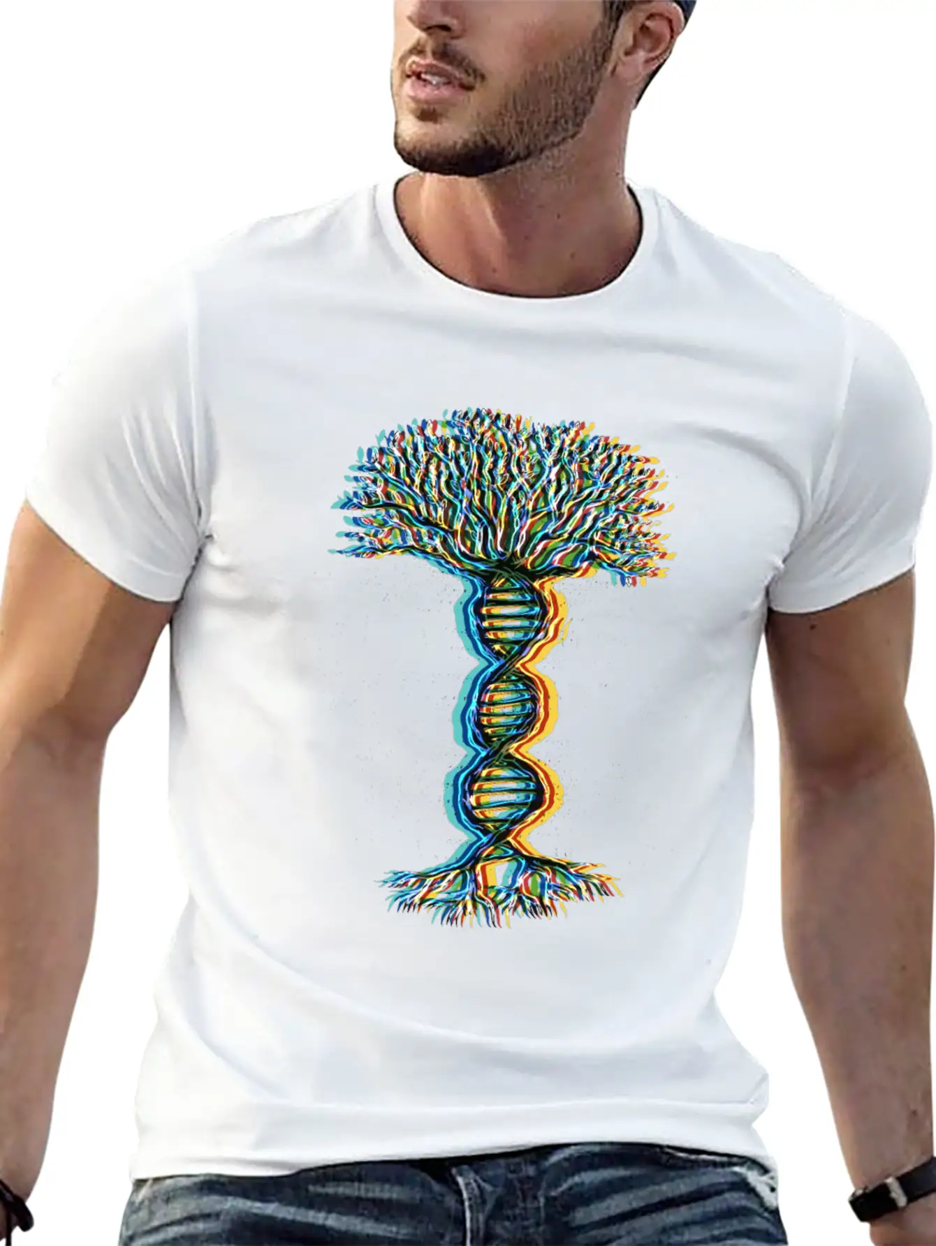 Psychedelic DNA Helix Tree Lightweight Cotton T-Shirt – Daily Comfort Graphic Shirt