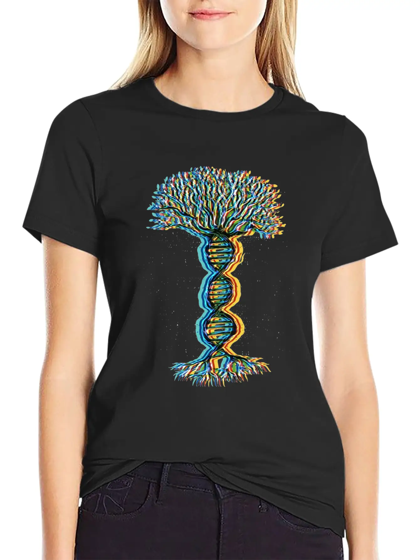 Psychedelic DNA Helix Tree Lightweight Cotton T-Shirt – Daily Comfort Graphic Shirt