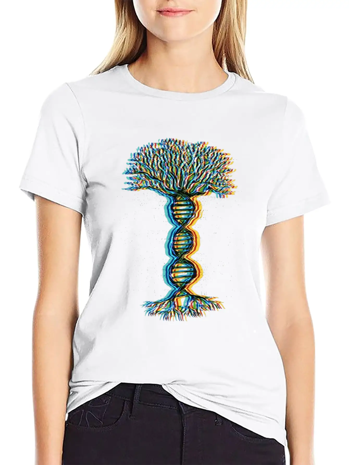 Psychedelic DNA Helix Tree Lightweight Cotton T-Shirt – Daily Comfort Graphic Shirt