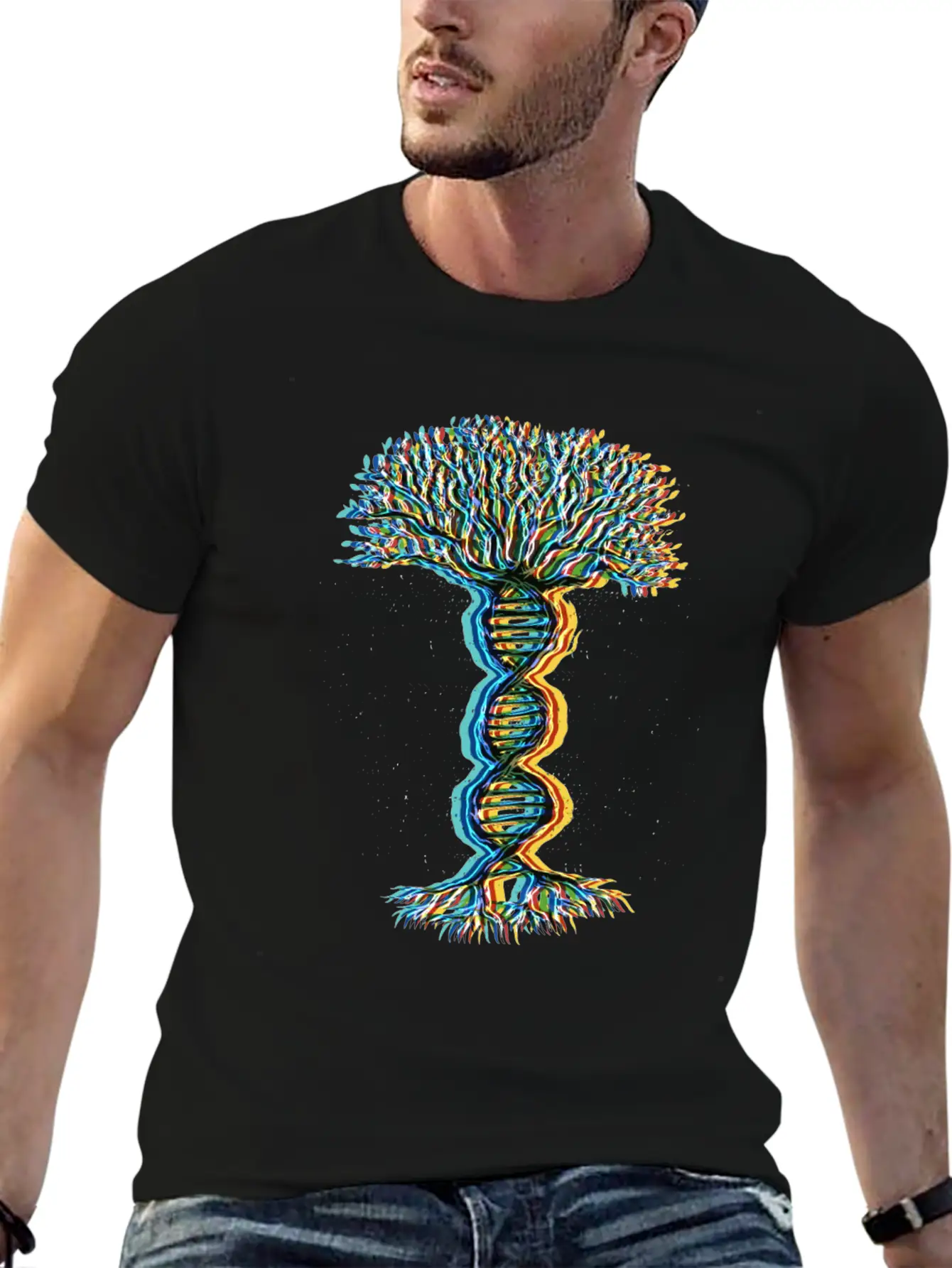 Psychedelic DNA Helix Tree Lightweight Cotton T-Shirt – Daily Comfort Graphic Shirt