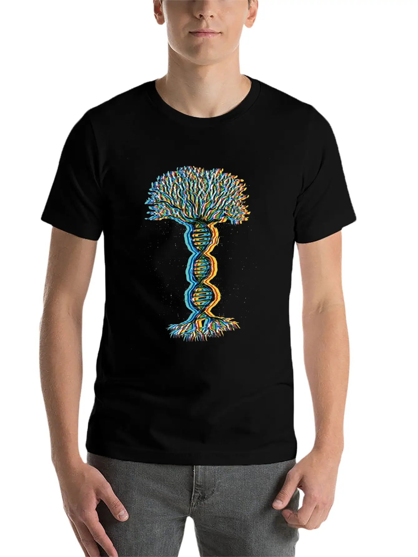 Psychedelic DNA Helix Tree Lightweight Cotton T-Shirt – Daily Comfort Graphic Shirt