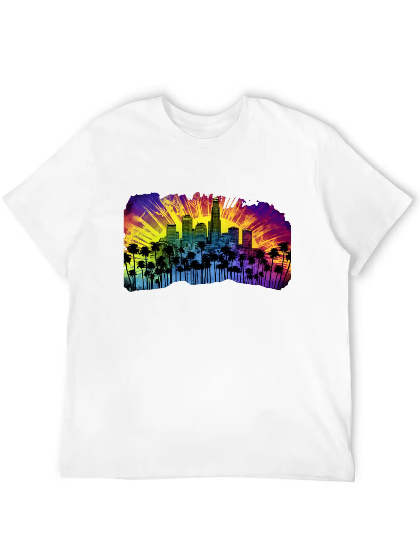 Psychedelic Los Angele A Tie Dye Surreal Cityscape Lightweight Cotton T-Shirt – Daily Comfort Graphic Shirt