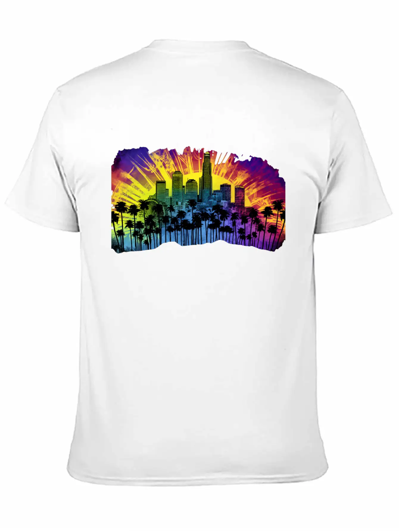 Psychedelic Los Angele A Tie Dye Surreal Cityscape Lightweight Cotton T-Shirt – Daily Comfort Graphic Shirt