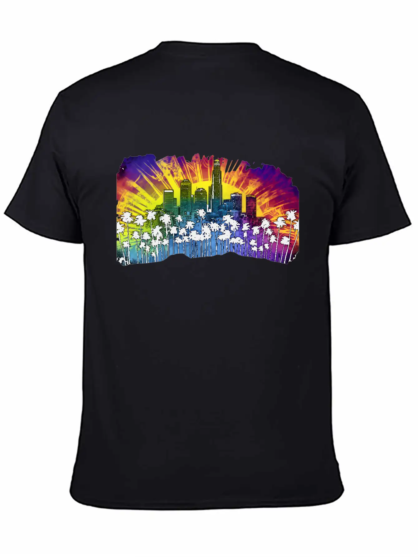 Psychedelic Los Angele A Tie Dye Surreal Cityscape Lightweight Cotton T-Shirt – Daily Comfort Graphic Shirt