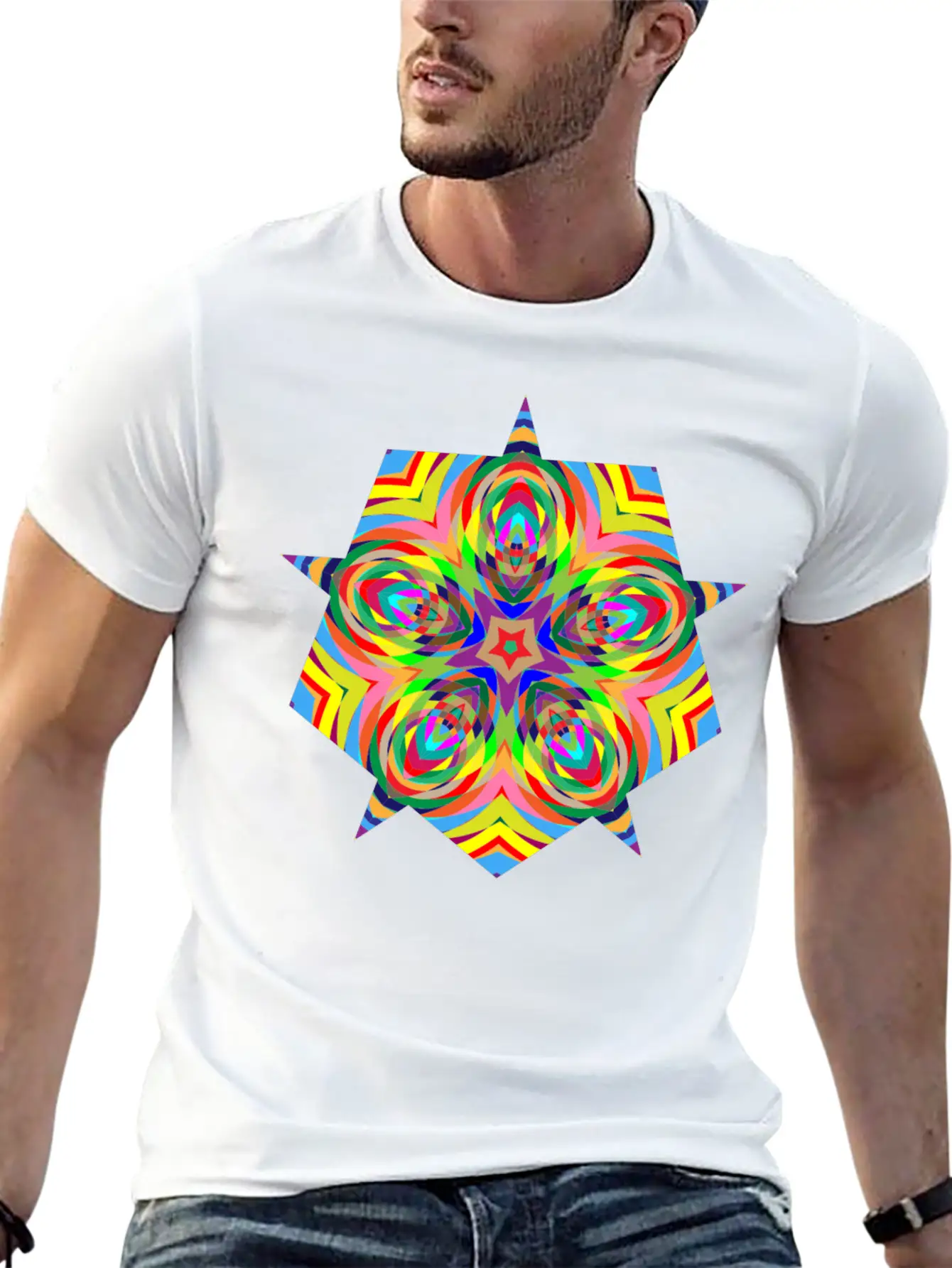 Psychedelic Stars Logo Basic Graphic T-Shirt – Daily Comfort In Soft Cotton