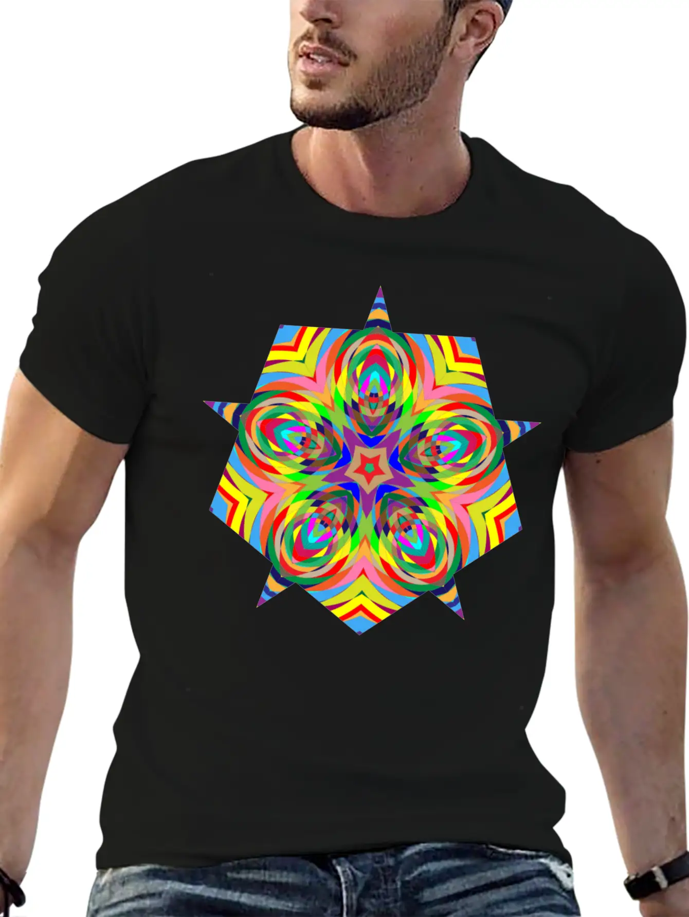 Psychedelic Stars Logo Basic Graphic T-Shirt – Daily Comfort In Soft Cotton