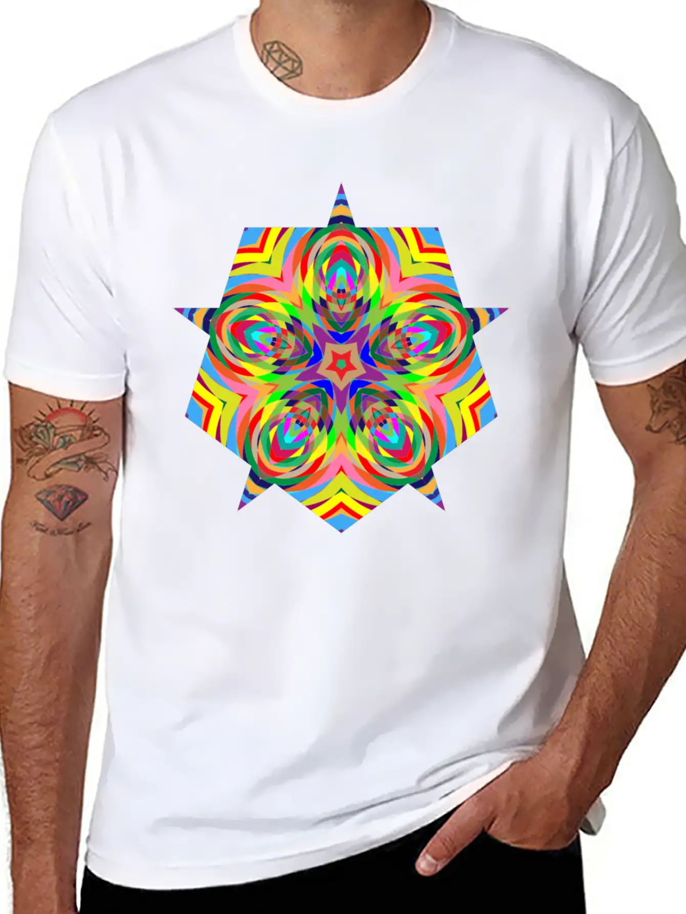 Psychedelic Stars Logo Basic Graphic T-Shirt – Daily Comfort In Soft Cotton