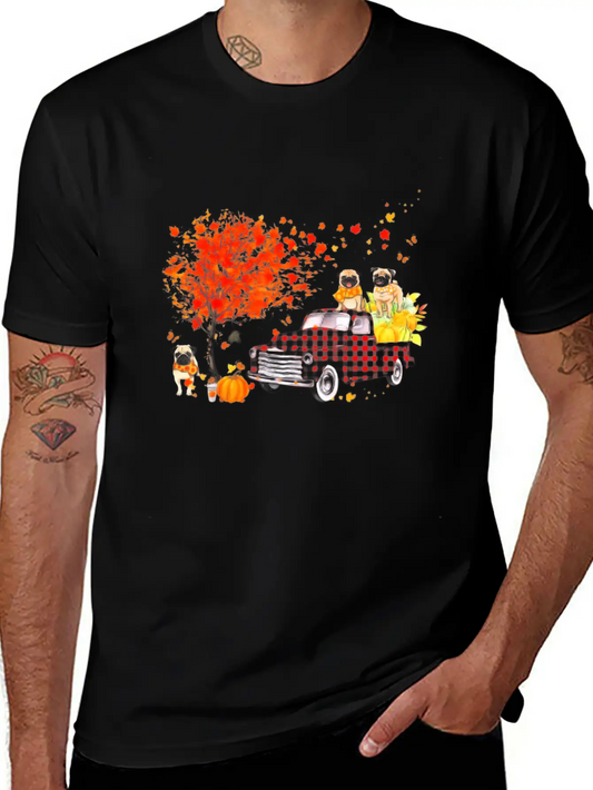 Pug Pumpkin Truck Fall Leaf Thanksgiving Halloween Modern Fit Casual T-Shirt – Clean And Versatile Design