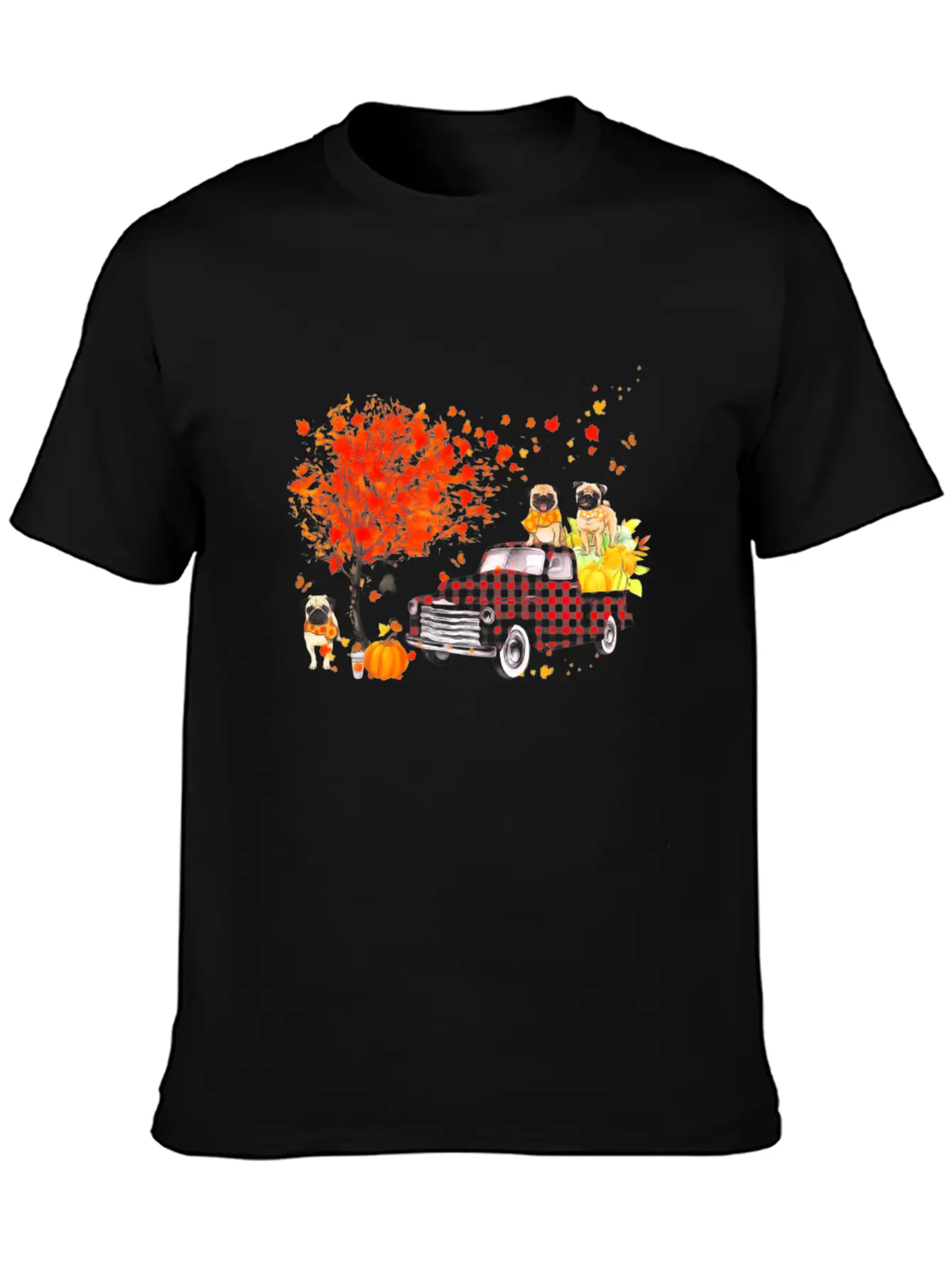Pug Pumpkin Truck Fall Leaf Thanksgiving Halloween Modern Fit Casual T-Shirt – Clean And Versatile Design