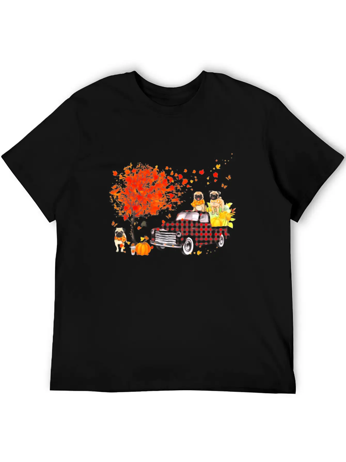 Pug Pumpkin Truck Fall Leaf Thanksgiving Halloween Modern Fit Casual T-Shirt – Clean And Versatile Design