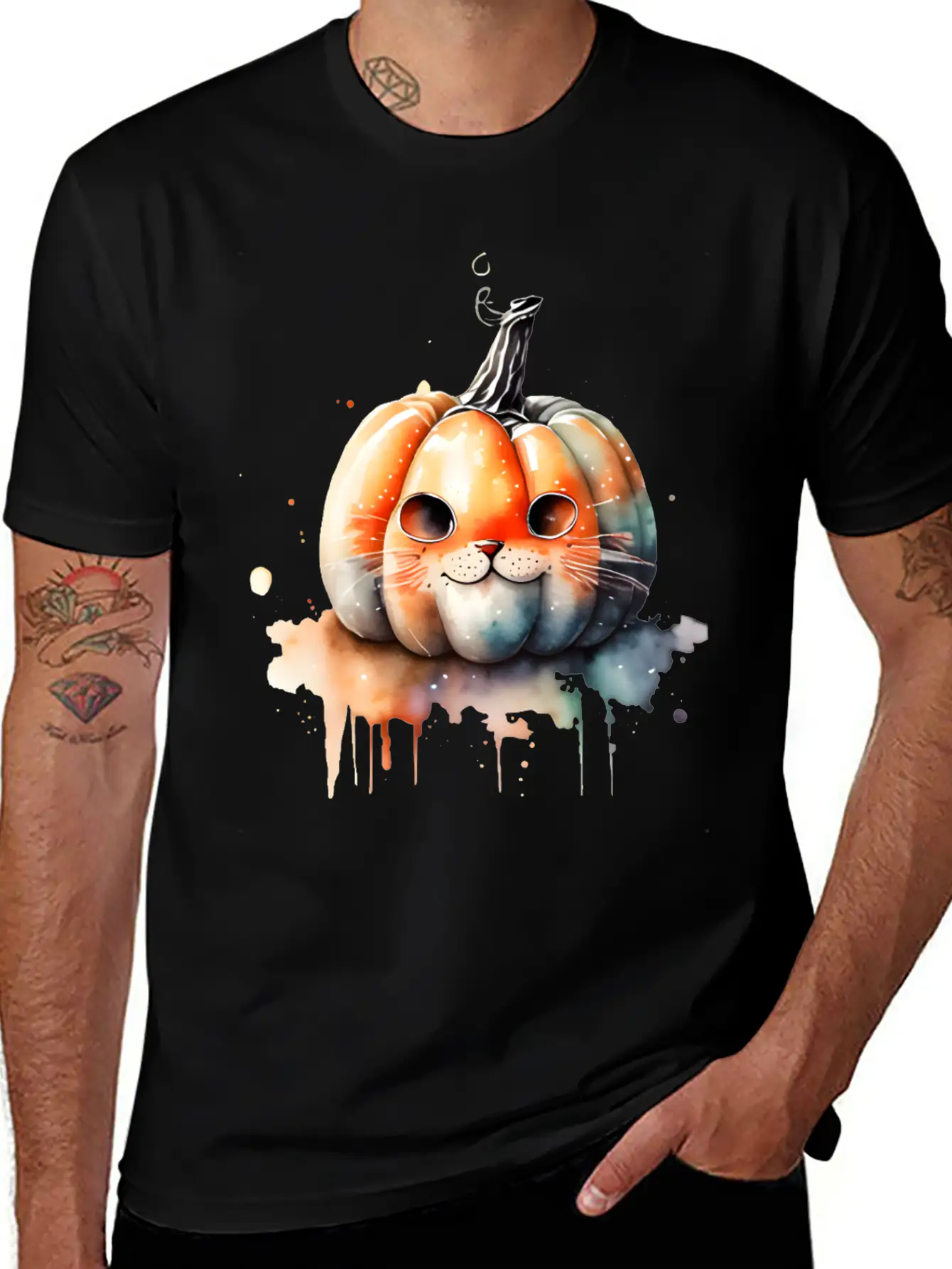 Pumpkin Cat Watercolor Relaxed Everyday Tee – Lightweight And Durable Cotton