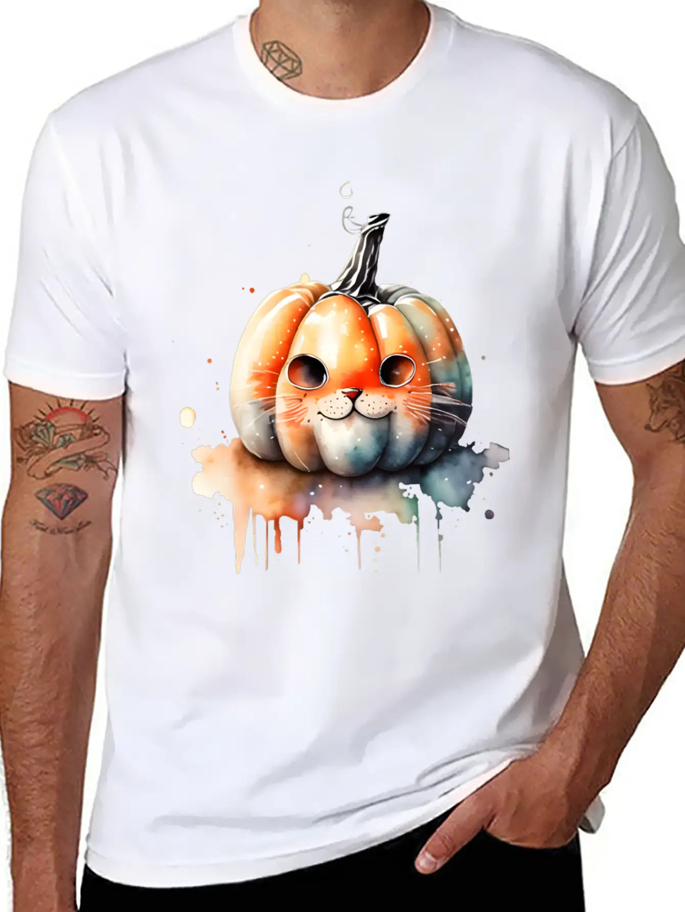 Pumpkin Cat Watercolor Relaxed Everyday Tee – Lightweight And Durable Cotton