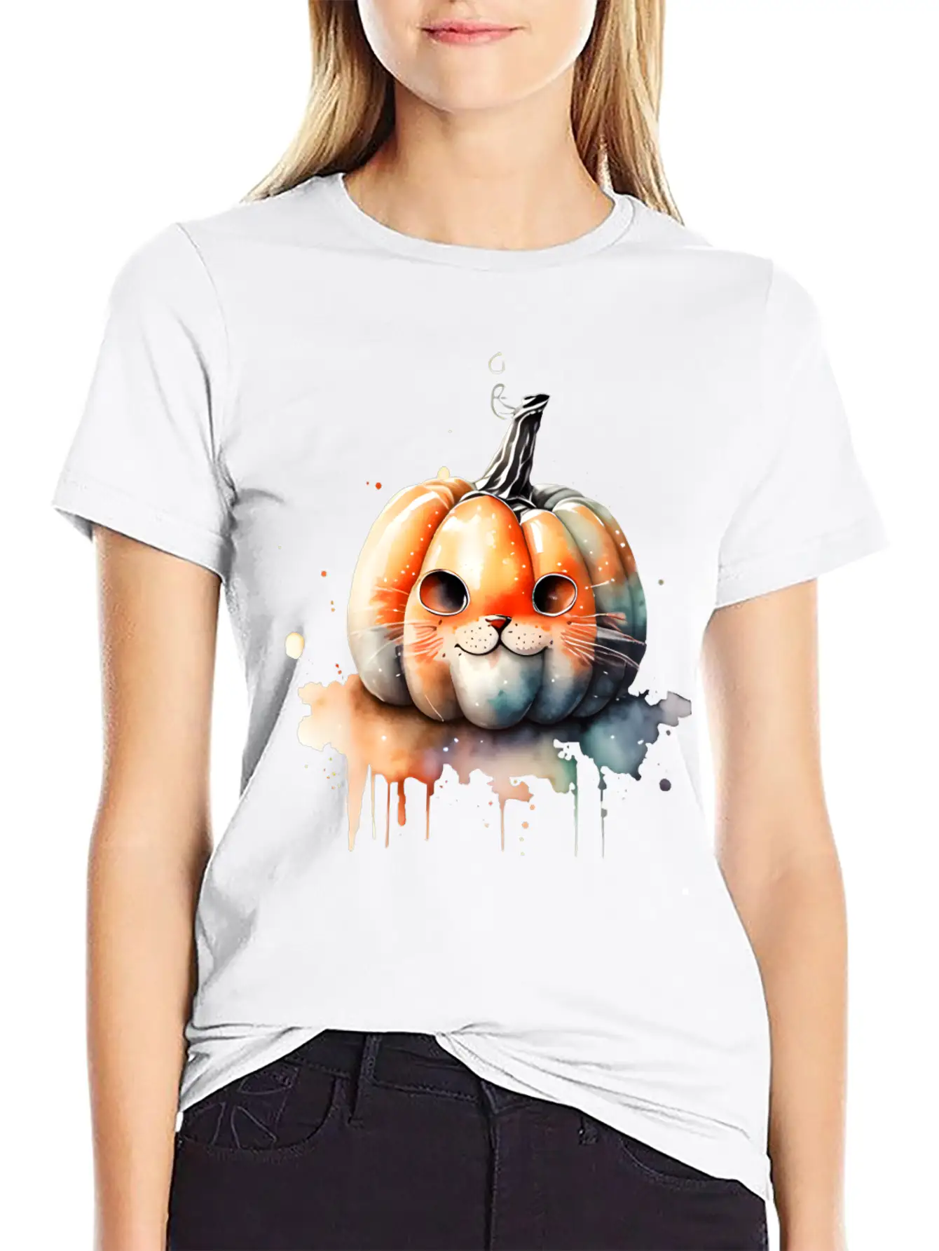 Pumpkin Cat Watercolor Relaxed Everyday Tee – Lightweight And Durable Cotton