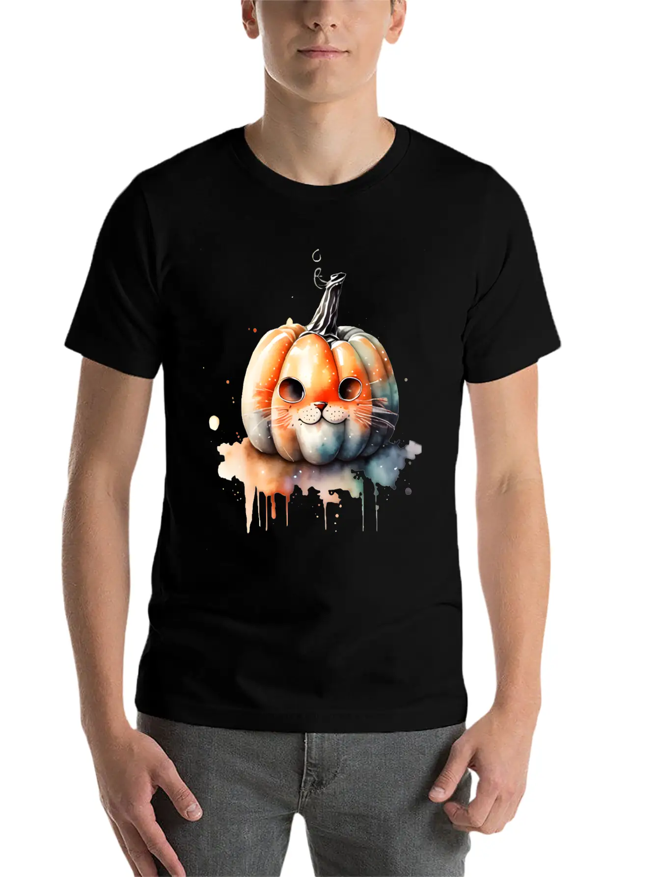 Pumpkin Cat Watercolor Relaxed Everyday Tee – Lightweight And Durable Cotton