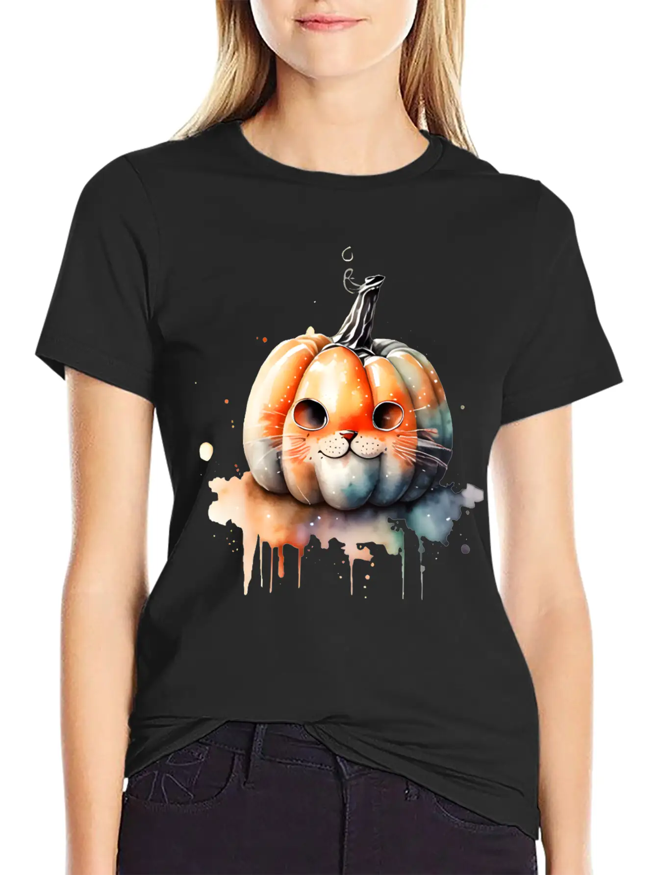 Pumpkin Cat Watercolor Relaxed Everyday Tee – Lightweight And Durable Cotton