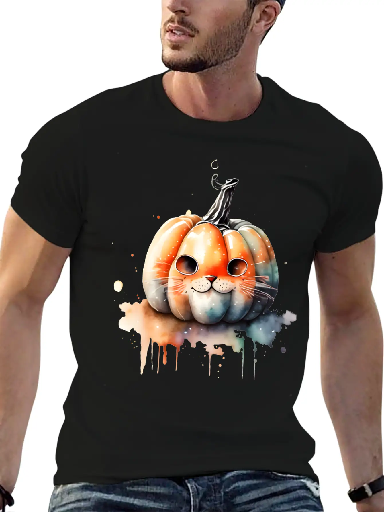Pumpkin Cat Watercolor Relaxed Everyday Tee – Lightweight And Durable Cotton