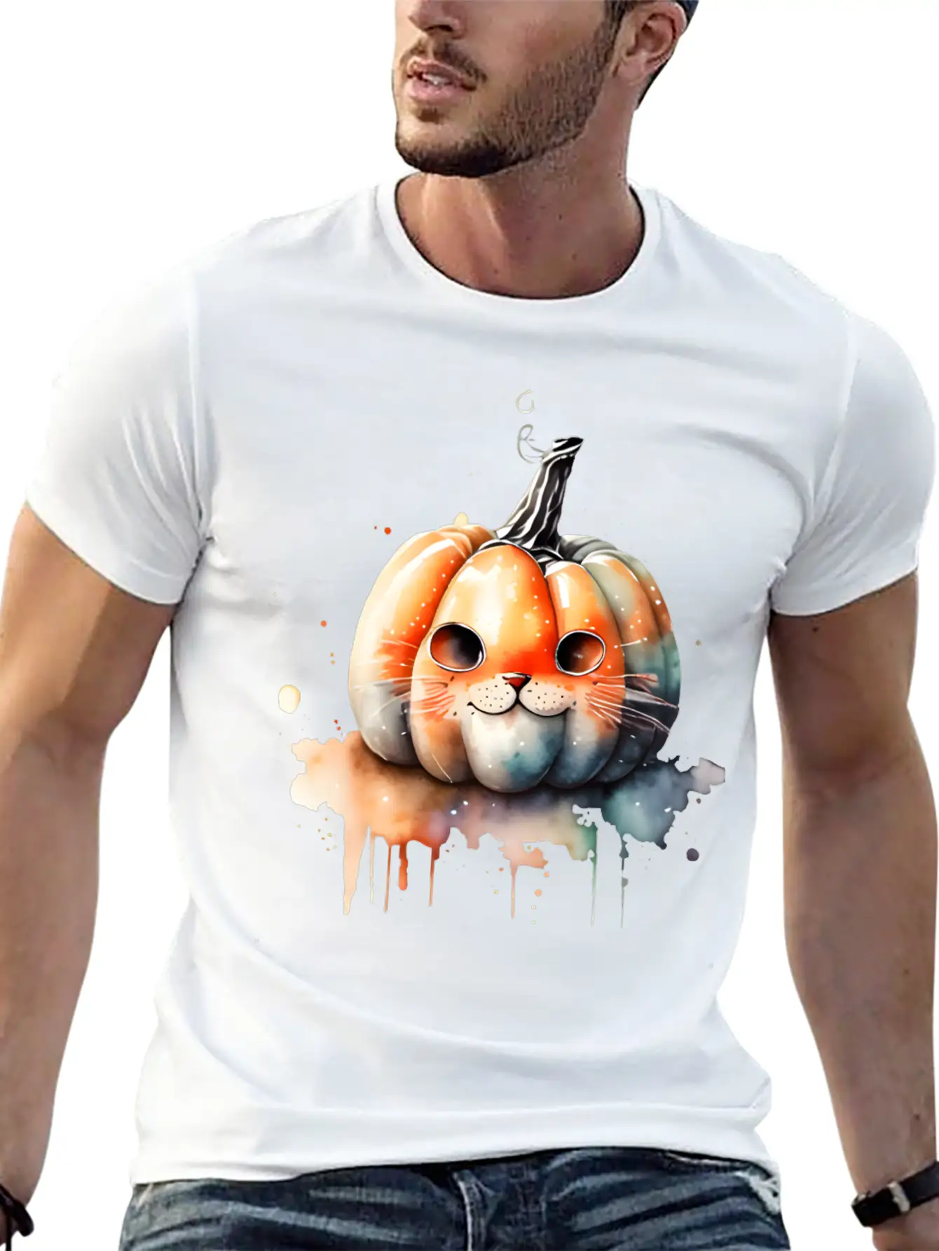Pumpkin Cat Watercolor Relaxed Everyday Tee – Lightweight And Durable Cotton