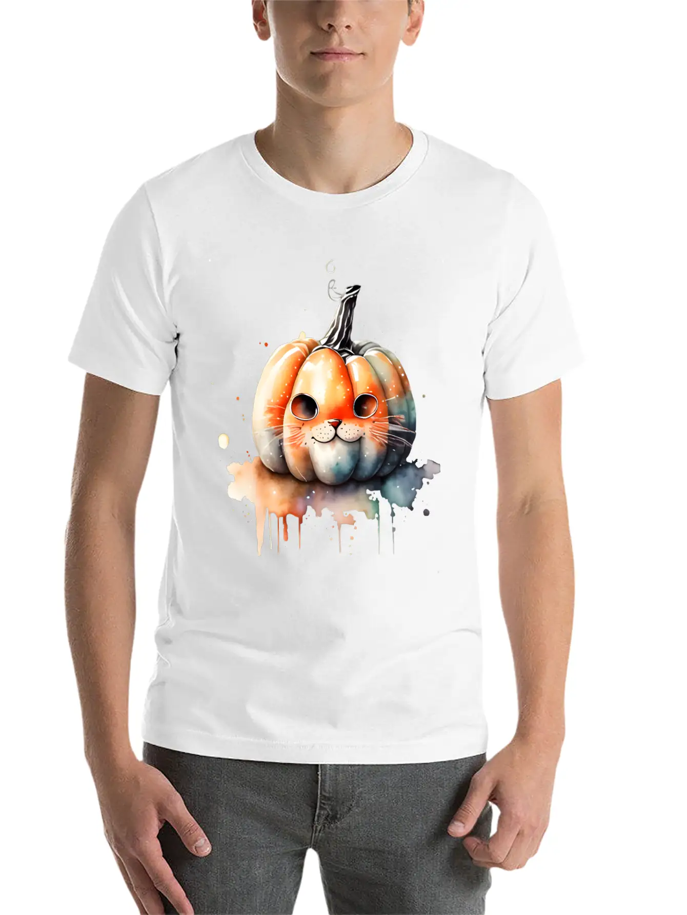 Pumpkin Cat Watercolor Relaxed Everyday Tee – Lightweight And Durable Cotton
