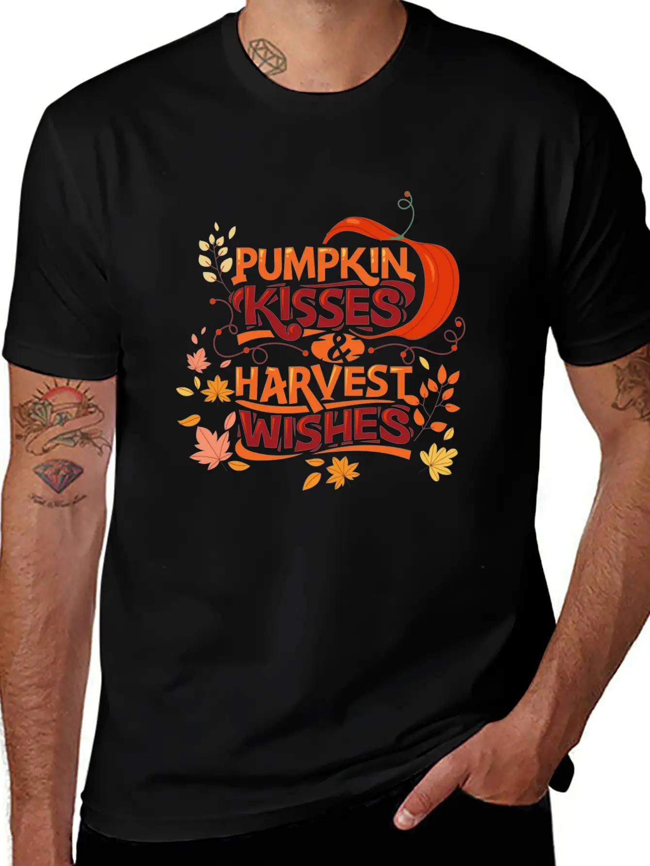 Pumpkin Kisses Harvest Wishes Cute Quote Essential Cotton Tee For Daily Outfits – Unisex Style