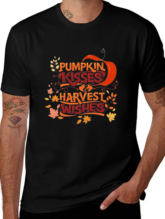 Pumpkin Kisses Harvest Wishes Cute Quote Essential Cotton Tee For Daily Outfits – Unisex Style
