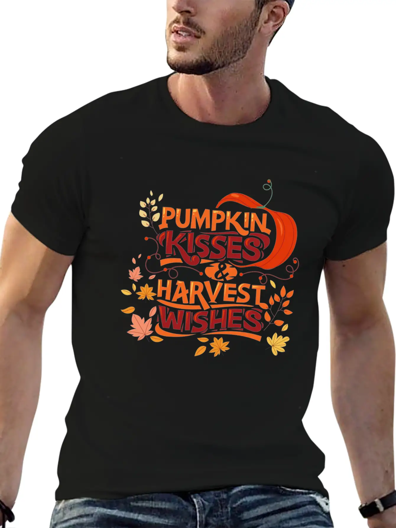 Pumpkin Kisses Harvest Wishes Cute Quote Essential Cotton Tee For Daily Outfits – Unisex Style