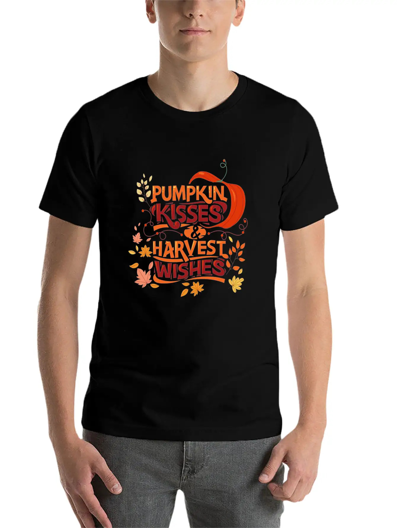 Pumpkin Kisses Harvest Wishes Cute Quote Essential Cotton Tee For Daily Outfits – Unisex Style