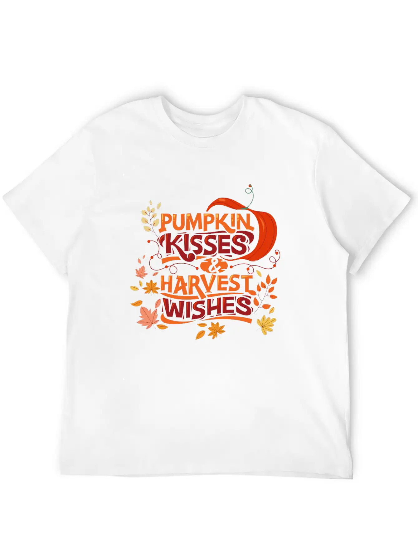 Pumpkin Kisses Harvest Wishes Cute Quote Essential Cotton Tee For Daily Outfits – Unisex Style