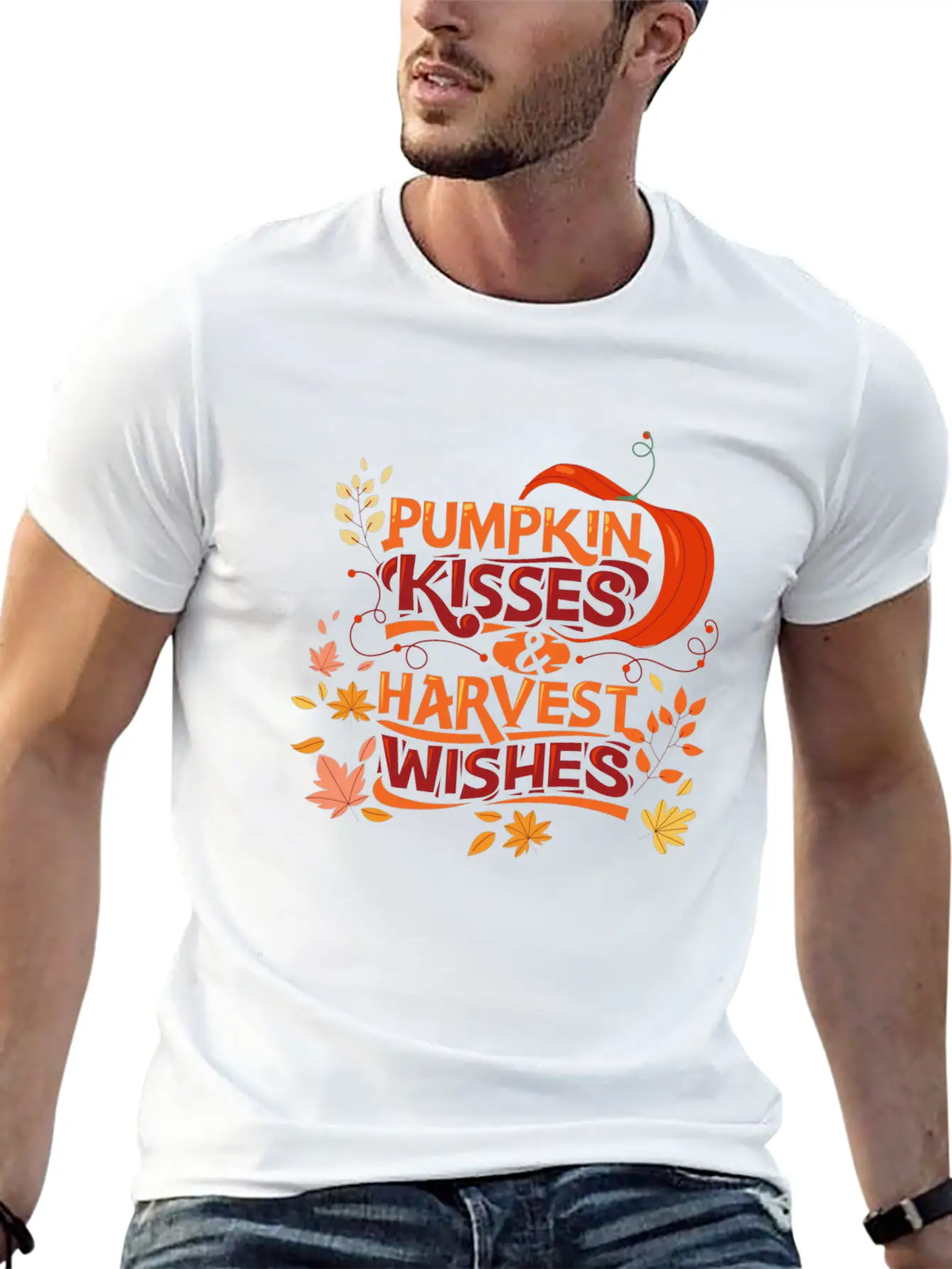Pumpkin Kisses Harvest Wishes Cute Quote Essential Cotton Tee For Daily Outfits – Unisex Style