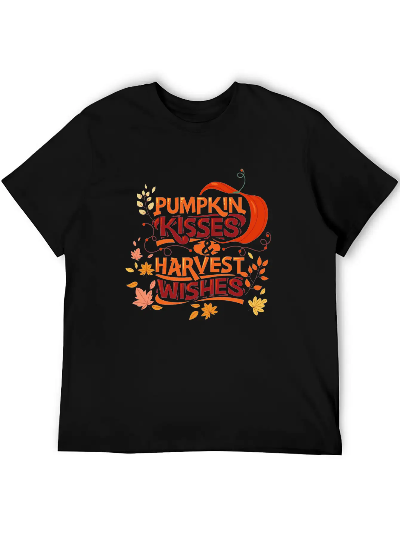 Pumpkin Kisses Harvest Wishes Cute Quote Essential Cotton Tee For Daily Outfits – Unisex Style