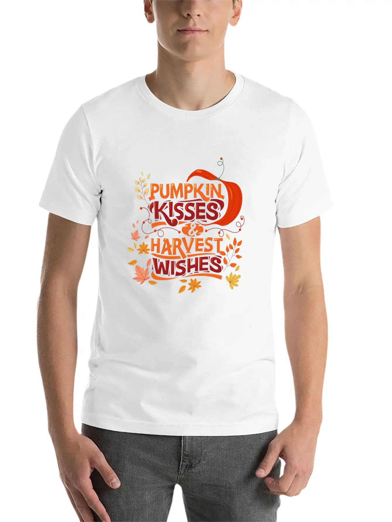 Pumpkin Kisses Harvest Wishes Cute Quote Essential Cotton Tee For Daily Outfits – Unisex Style