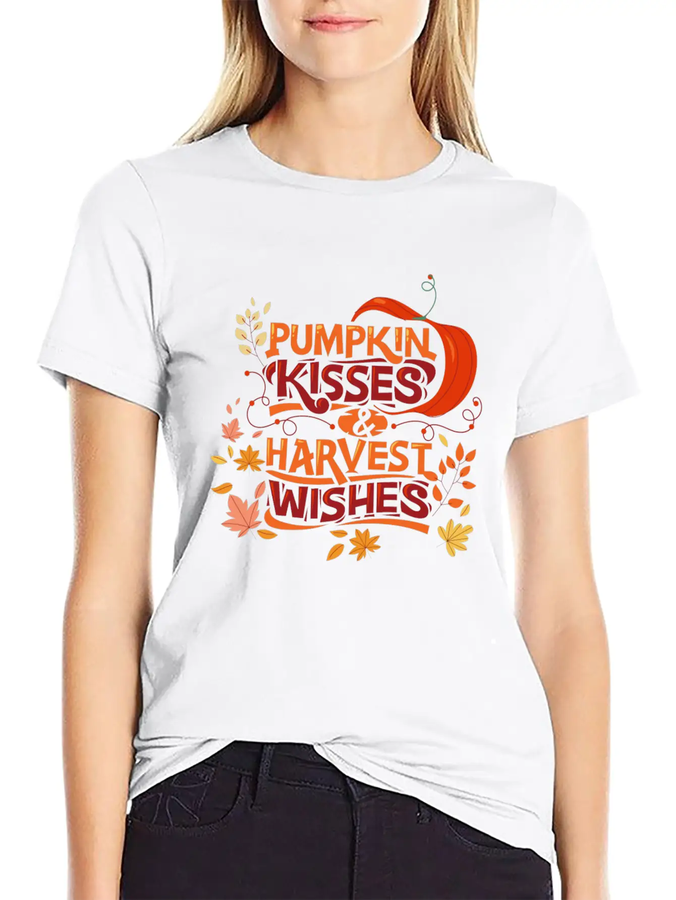 Pumpkin Kisses Harvest Wishes Cute Quote Essential Cotton Tee For Daily Outfits – Unisex Style