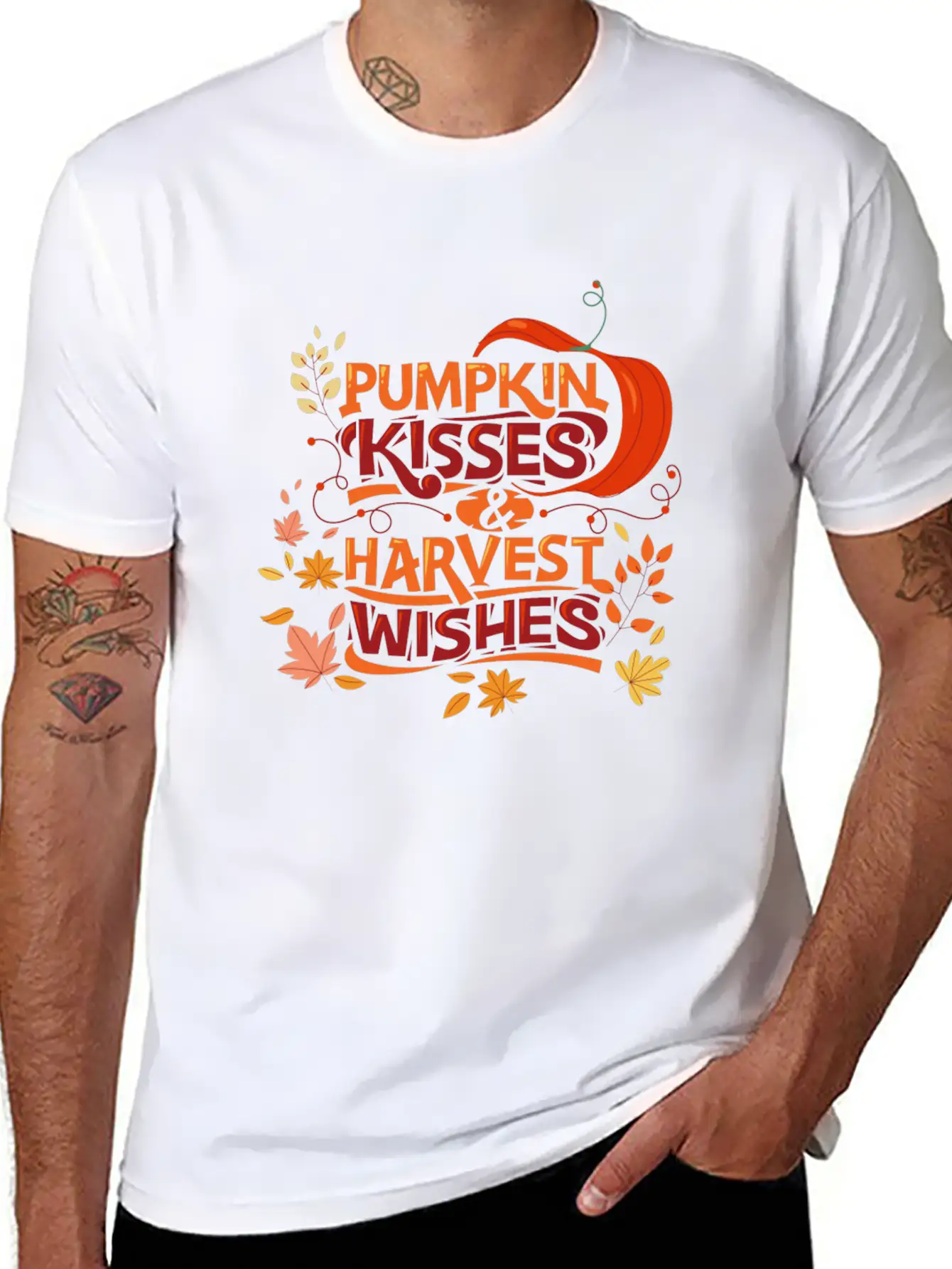 Pumpkin Kisses Harvest Wishes Cute Quote Essential Cotton Tee For Daily Outfits – Unisex Style