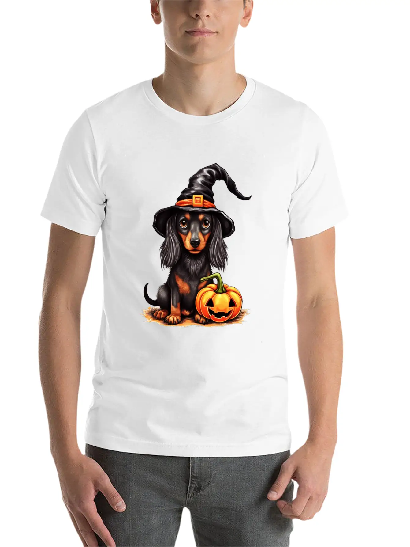 Pumpkin Pups: Funny Halloween Dog Unisex Casual T-Shirt – Clean Design For Daily Comfort