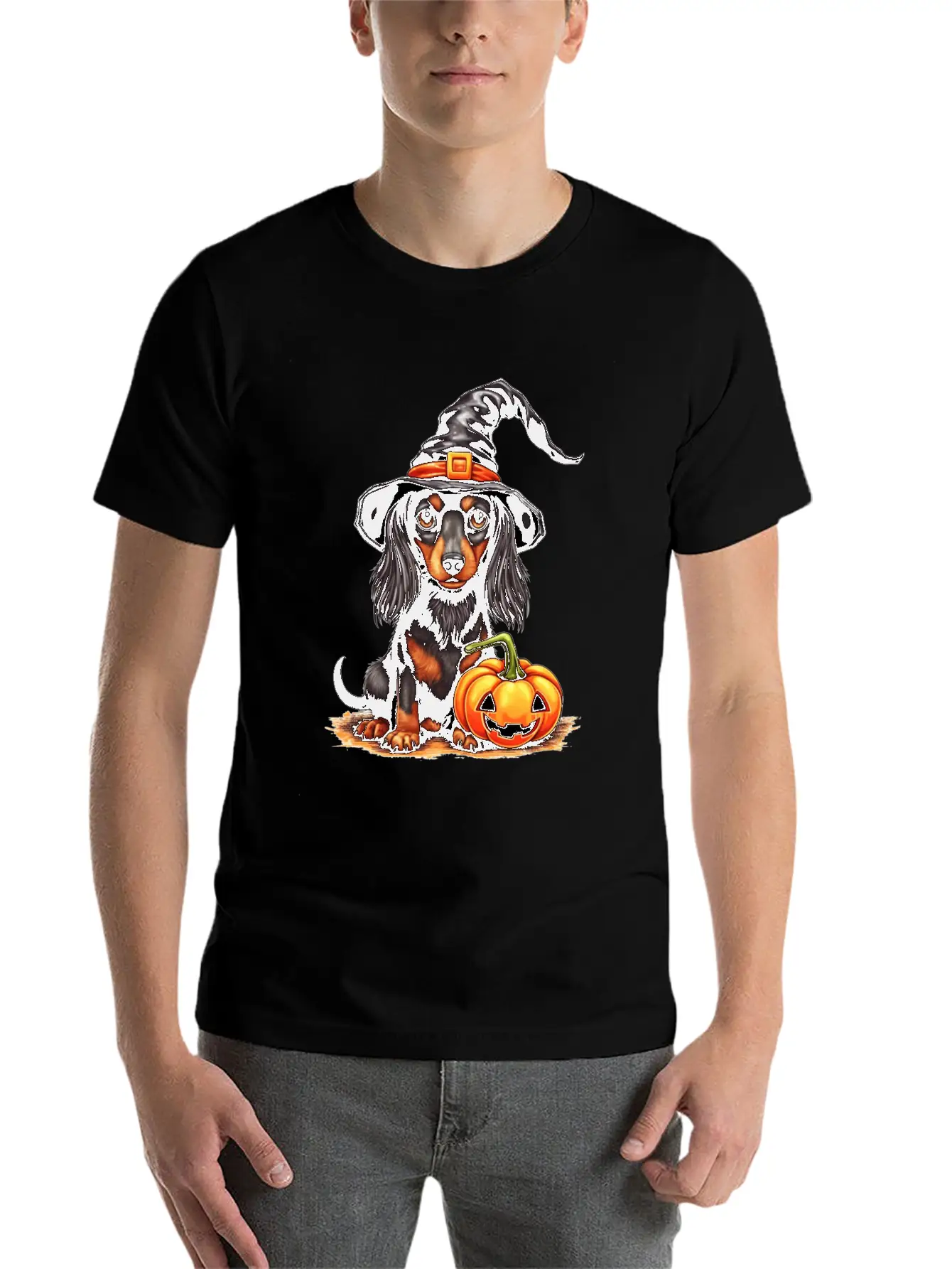 Pumpkin Pups: Funny Halloween Dog Unisex Casual T-Shirt – Clean Design For Daily Comfort