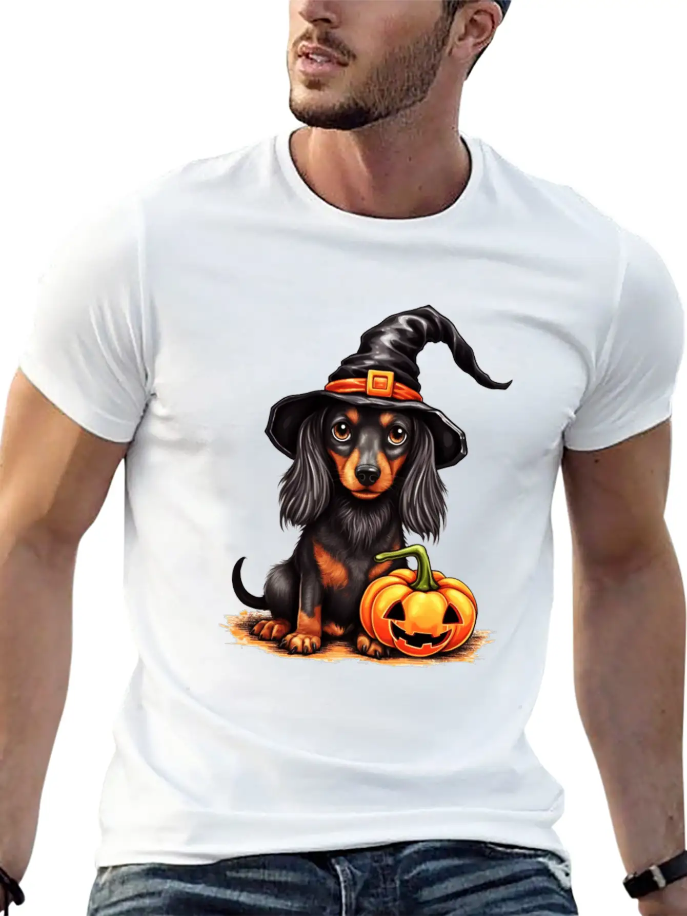 Pumpkin Pups: Funny Halloween Dog Unisex Casual T-Shirt – Clean Design For Daily Comfort