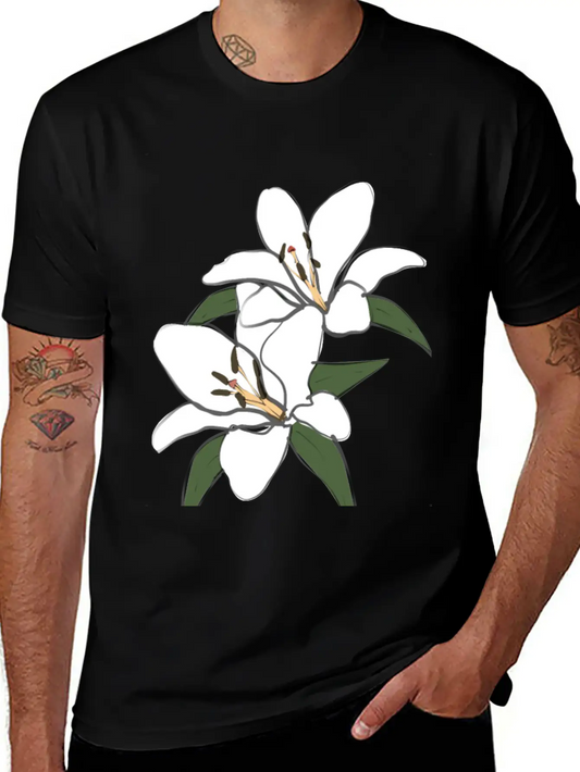 Pure White Lily Lightweight Cotton T-Shirt – Daily Comfort Graphic Shirt