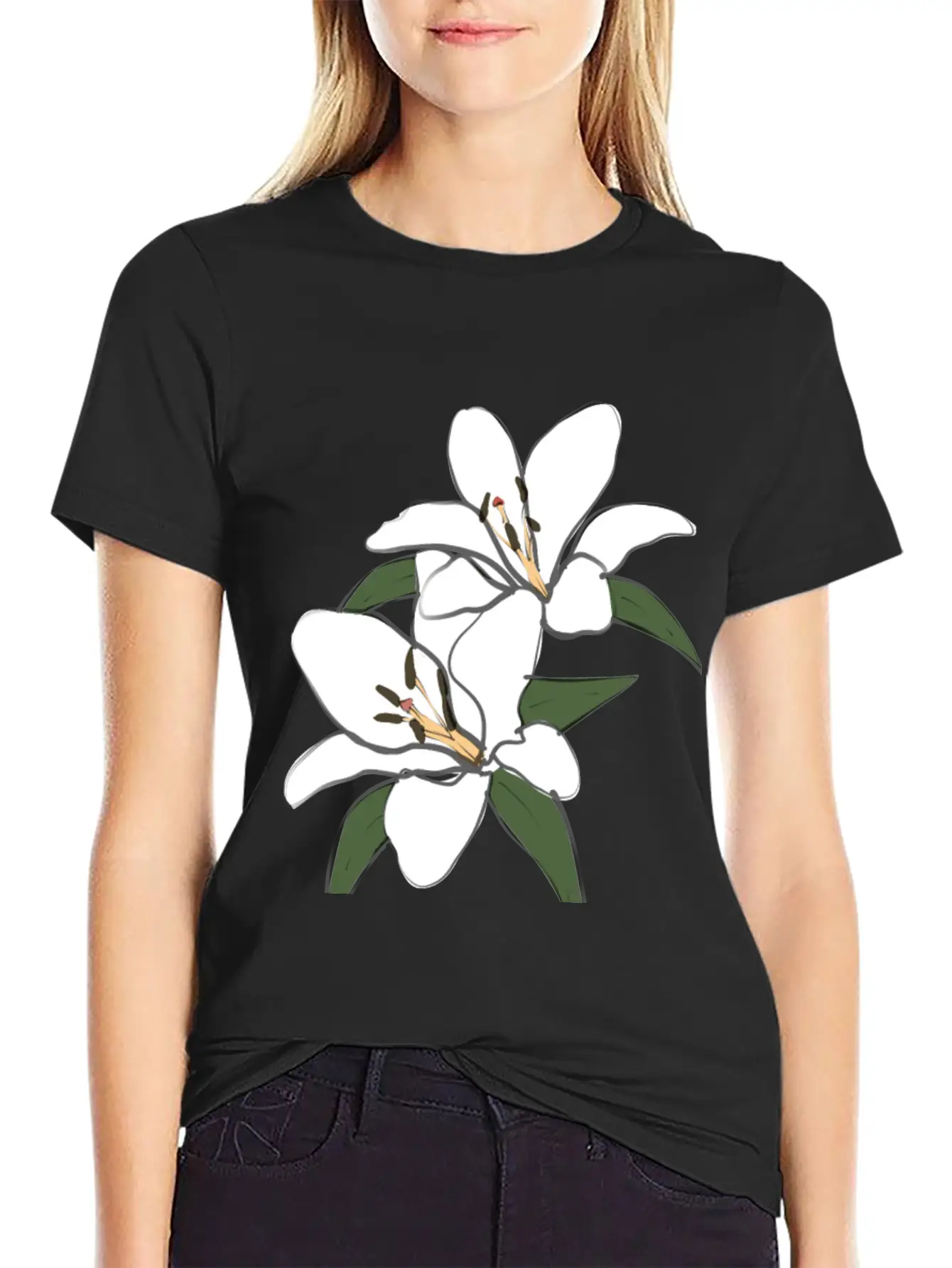 Pure White Lily Lightweight Cotton T-Shirt – Daily Comfort Graphic Shirt