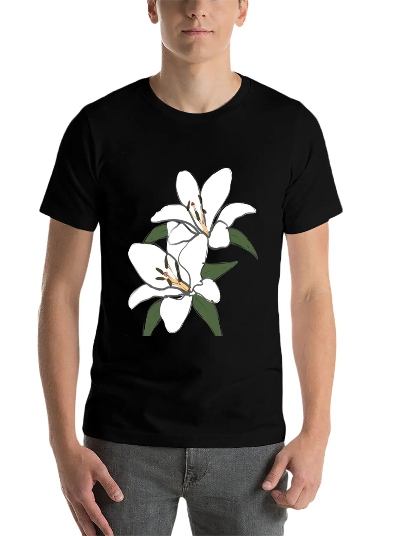Pure White Lily Lightweight Cotton T-Shirt – Daily Comfort Graphic Shirt