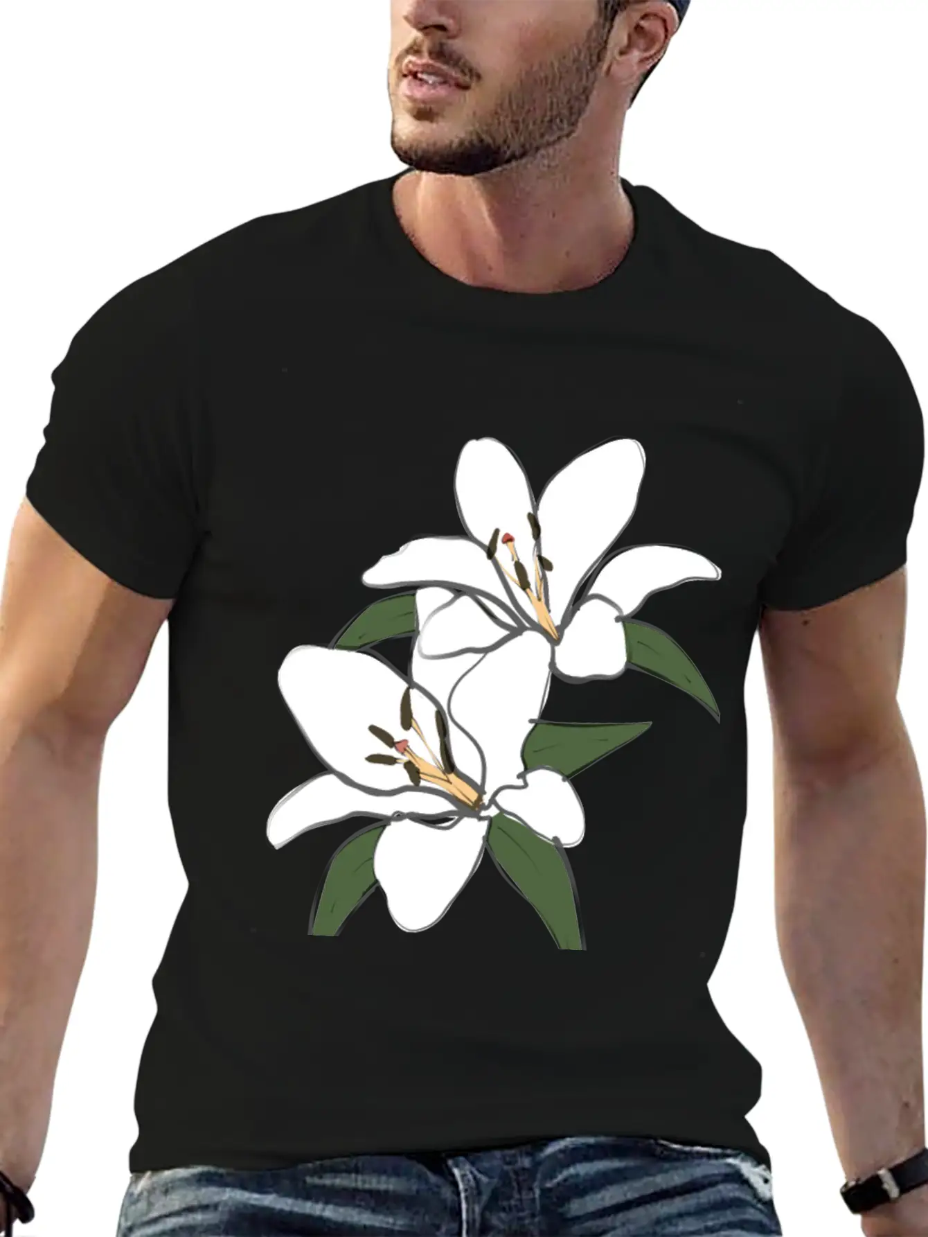 Pure White Lily Lightweight Cotton T-Shirt – Daily Comfort Graphic Shirt
