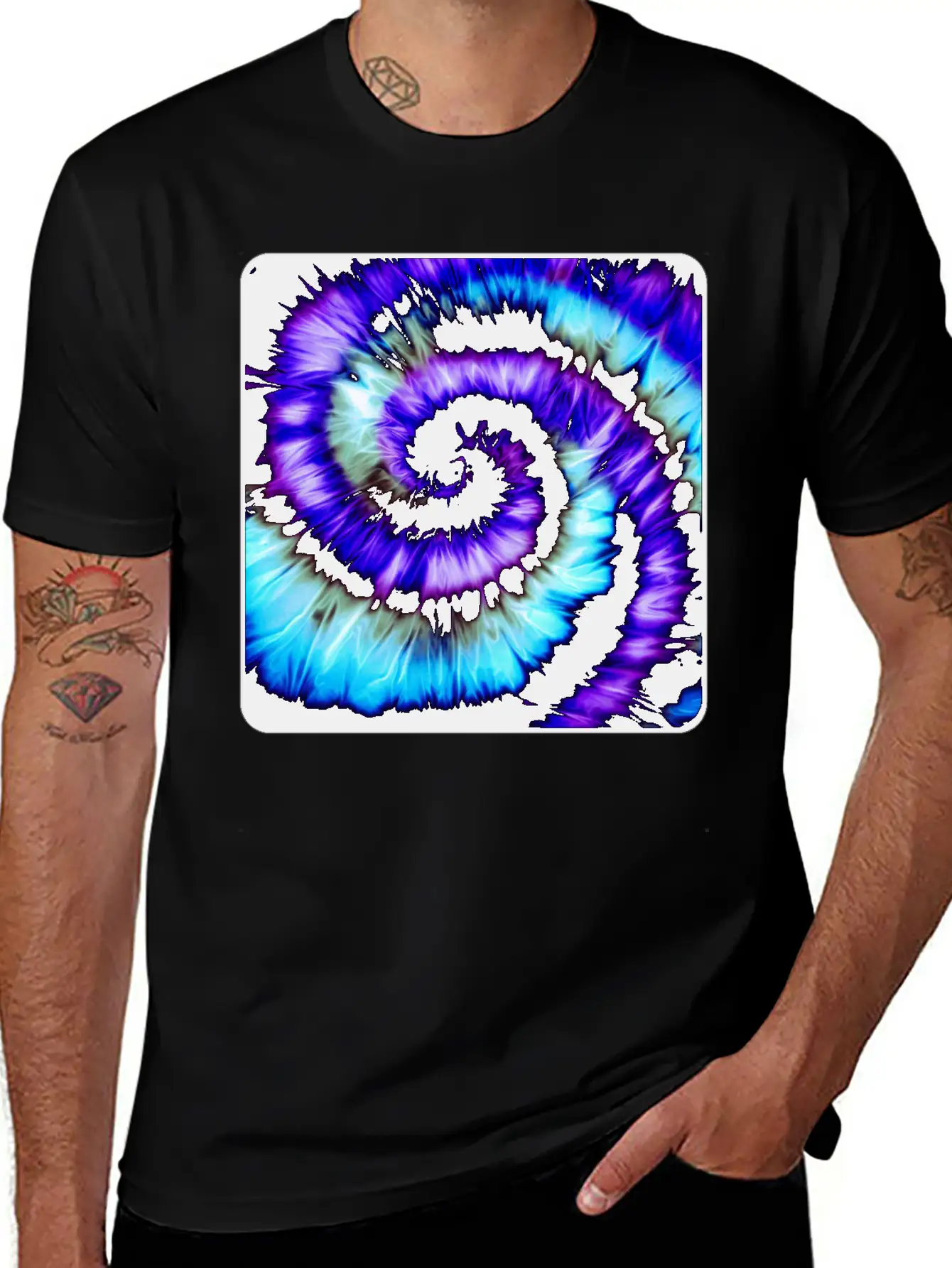 Purple, Blue & Black Tie Dye Spiral Lightweight Cotton T-Shirt – Daily Comfort Graphic Shirt
