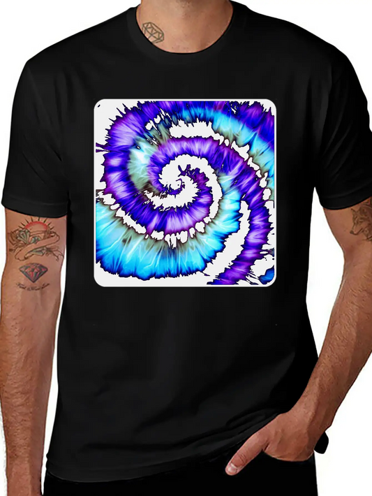 Purple, Blue & Black Tie Dye Spiral Lightweight Cotton T-Shirt – Daily Comfort Graphic Shirt