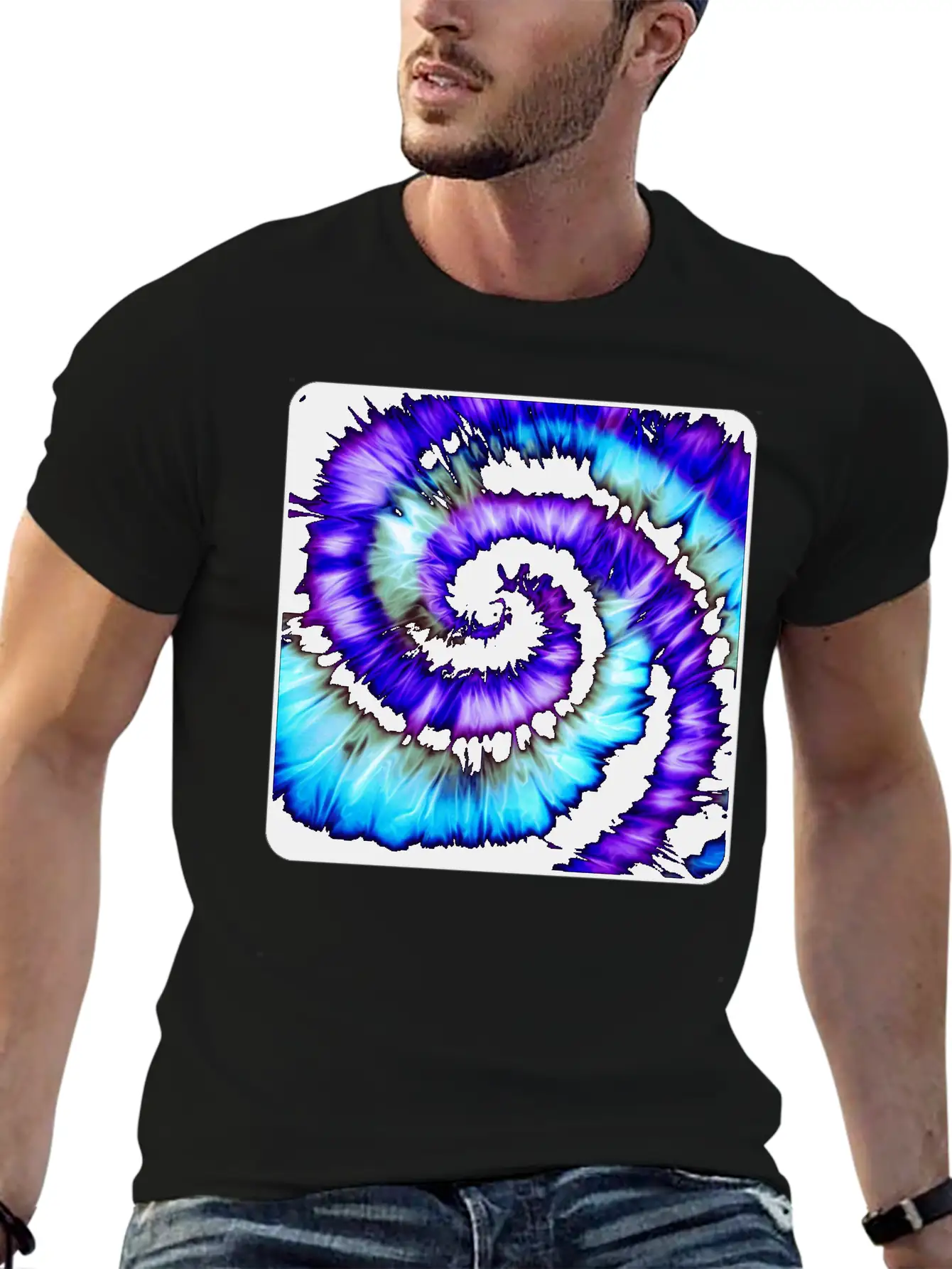 Purple, Blue & Black Tie Dye Spiral Lightweight Cotton T-Shirt – Daily Comfort Graphic Shirt