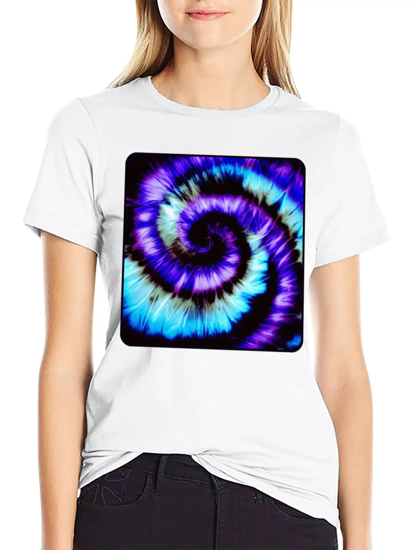 Purple, Blue & Black Tie Dye Spiral Lightweight Cotton T-Shirt – Daily Comfort Graphic Shirt