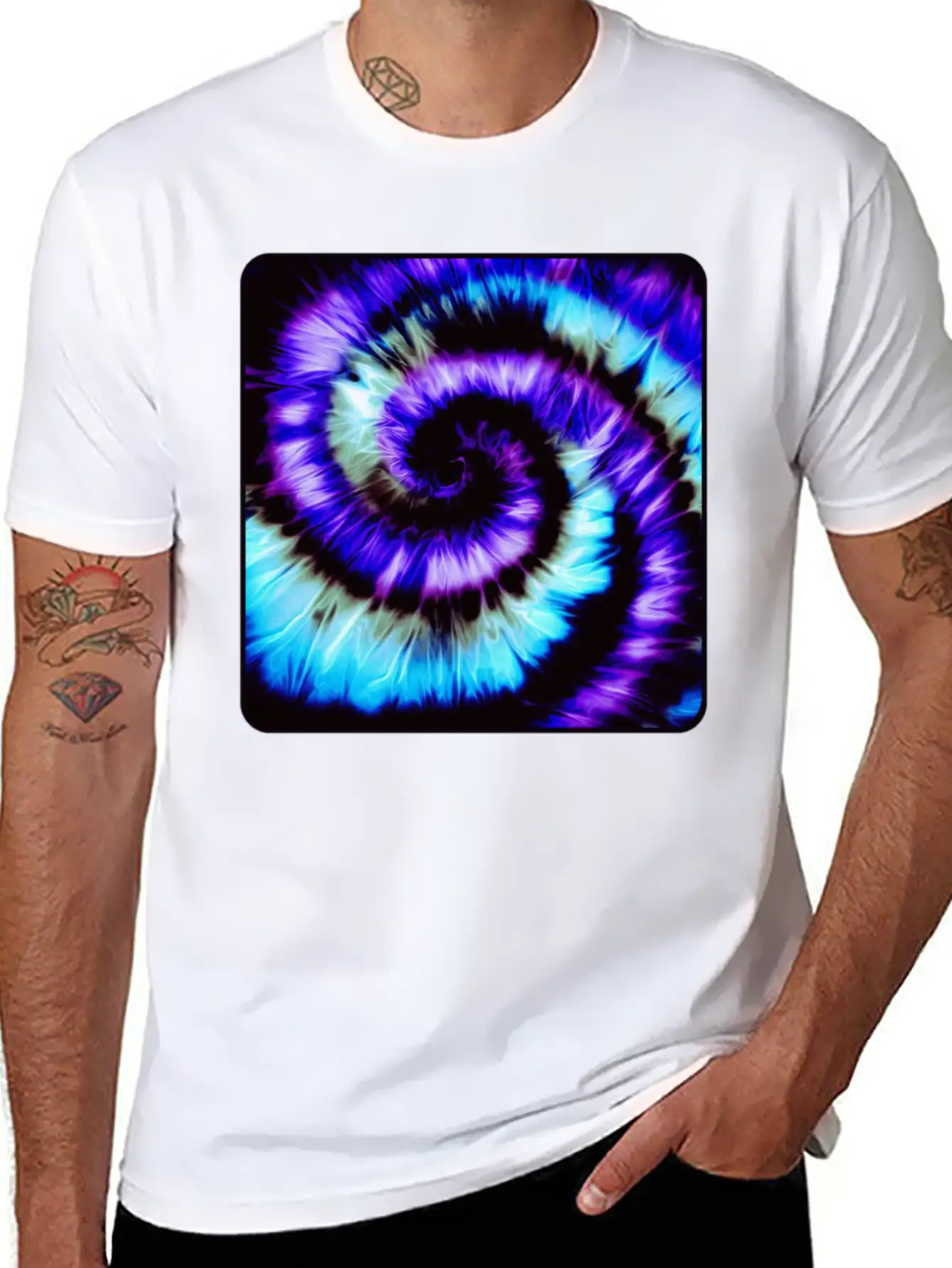 Purple, Blue & Black Tie Dye Spiral Lightweight Cotton T-Shirt – Daily Comfort Graphic Shirt