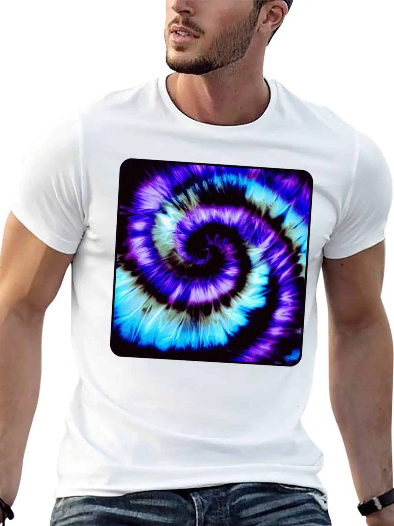 Purple, Blue & Black Tie Dye Spiral Lightweight Cotton T-Shirt – Daily Comfort Graphic Shirt
