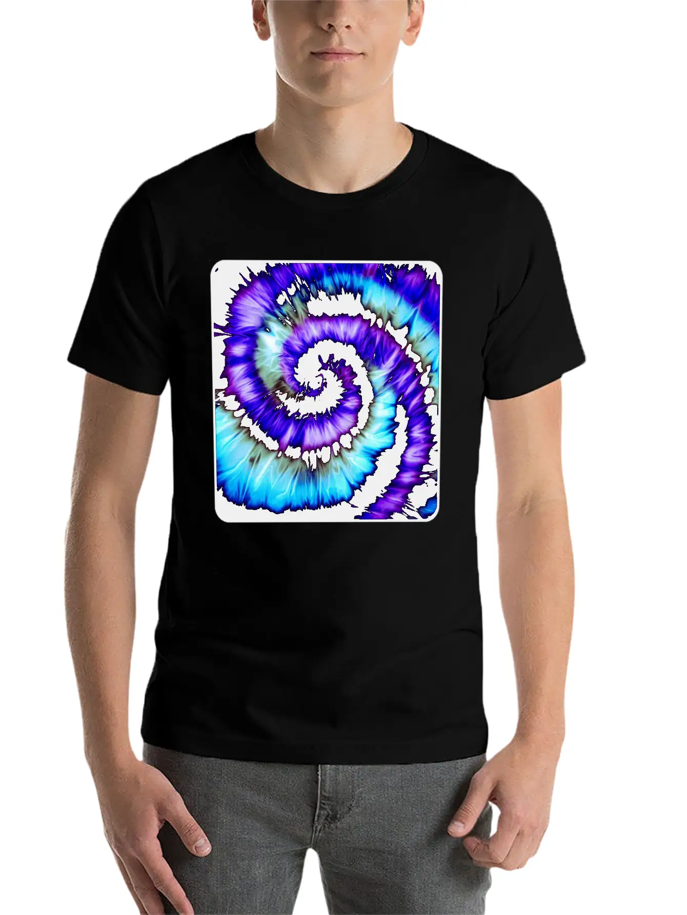 Purple, Blue & Black Tie Dye Spiral Lightweight Cotton T-Shirt – Daily Comfort Graphic Shirt