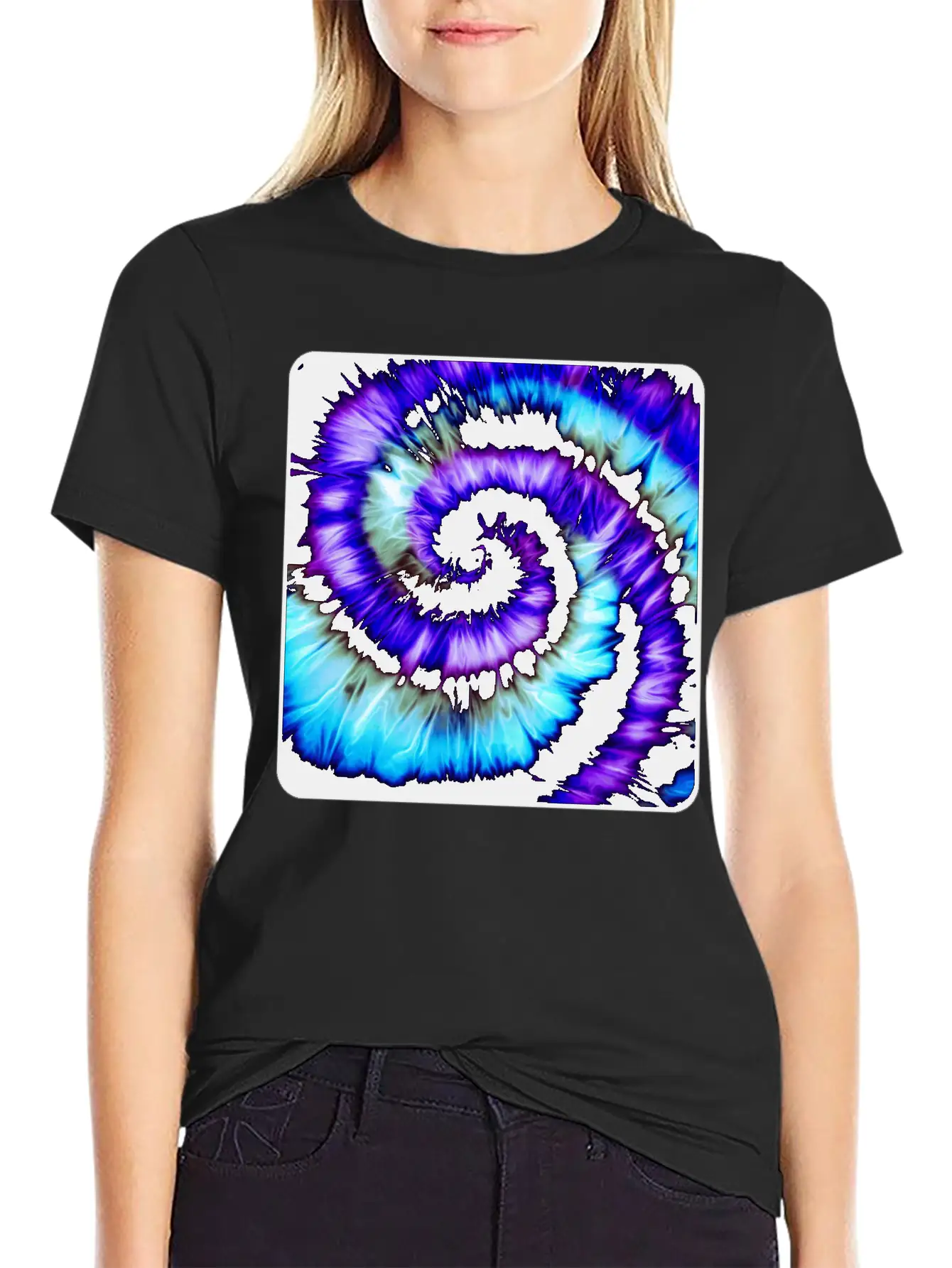 Purple, Blue & Black Tie Dye Spiral Lightweight Cotton T-Shirt – Daily Comfort Graphic Shirt